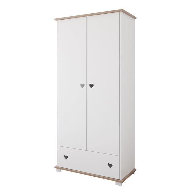 Serca two-door wardrobe with drawer 83x46x183cm White Oak