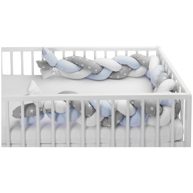 SENSILLO BRAIDED CRIB BUMPERS 210 CM – Blue and Grey Stars