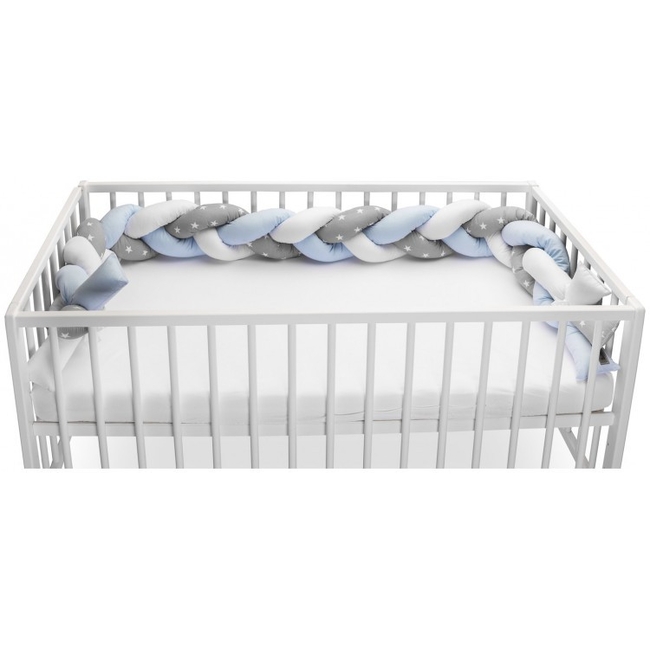 SENSILLO BRAIDED CRIB BUMPERS 210 CM – Blue and Grey Stars