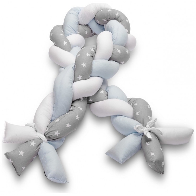 SENSILLO BRAIDED CRIB BUMPERS 210 CM – Blue and Grey Stars
