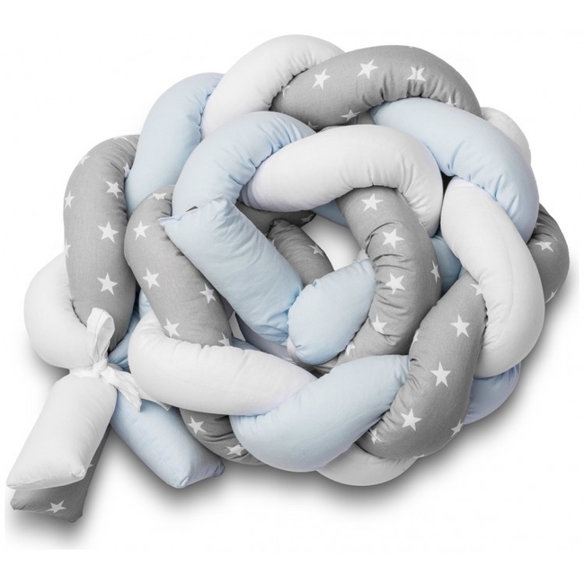 SENSILLO BRAIDED CRIB BUMPERS 210 CM – Blue and Grey Stars