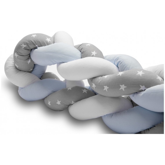 SENSILLO BRAIDED CRIB BUMPERS 210 CM – Blue and Grey Stars