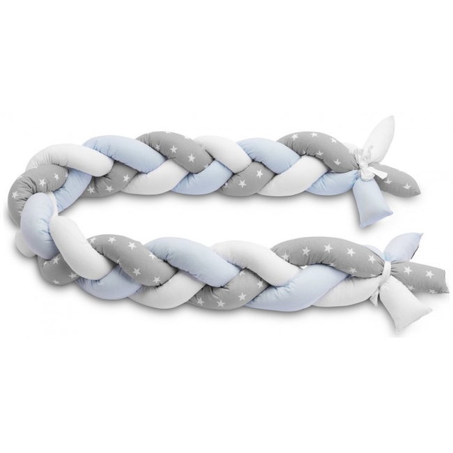 SENSILLO BRAIDED CRIB BUMPERS 210 CM – Blue and Grey Stars