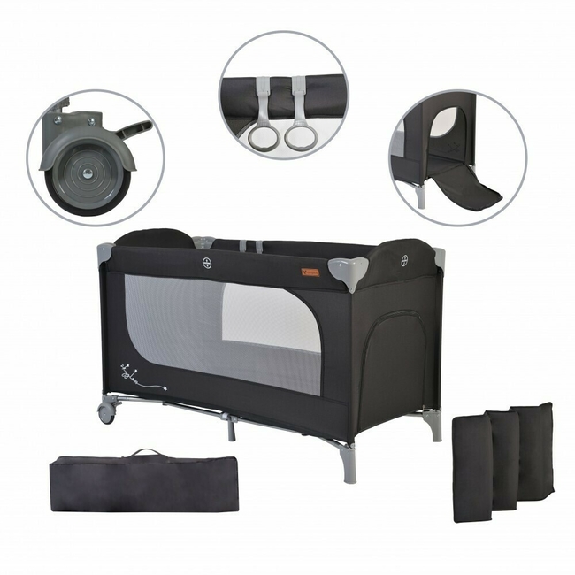 Cangaroo Skyglow 2 Επιπέδων Παρκοκρέβατο με Αξεσουάρ Black 3800146248970
