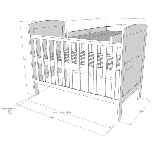 Baby Crib Philip 3 in 1 60x120cm 3rd Levels White