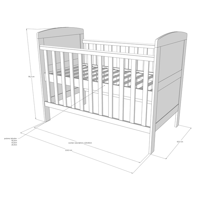 Baby Crib Philip 3 in 1 60x120cm 3rd Levels White