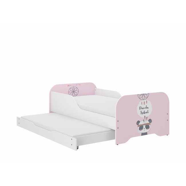 Miki 2 in 1 Children's Bed with Drawer & 2nd sleeping position 160 x 80 cm - Pink Panda