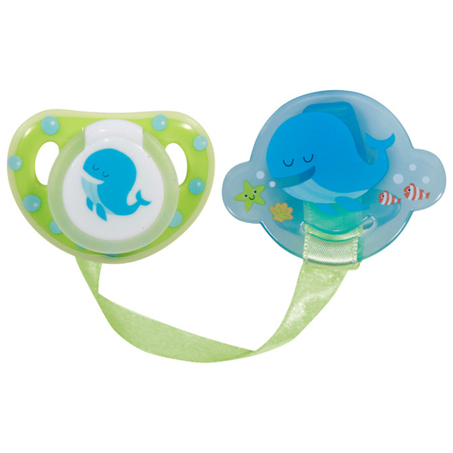 Lorelli Baby Pacifier With Holder - Green Whale