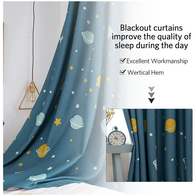 Curtain Black Out 100 x 250 cm 2 PCs - Blue Planets