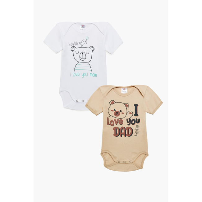Pretty Baby Dad  Set of 2 Baby Cotton Bodysuits Short Sleeve White Beige