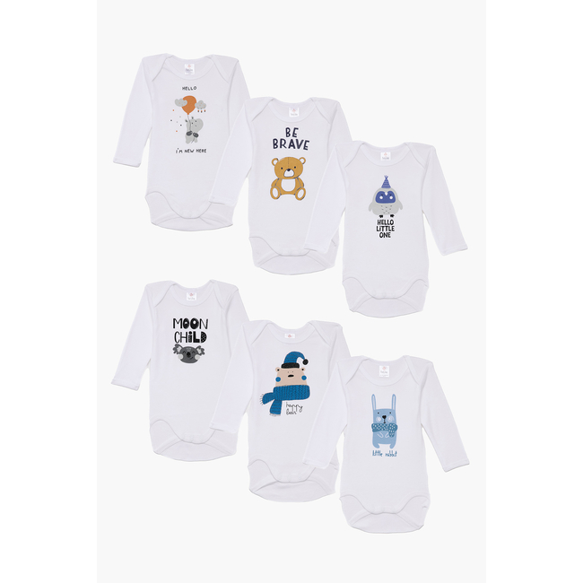 Pretty Baby Be Brave Set of 6 Baby Cotton Bodysuits Short Sleeve White Blue
