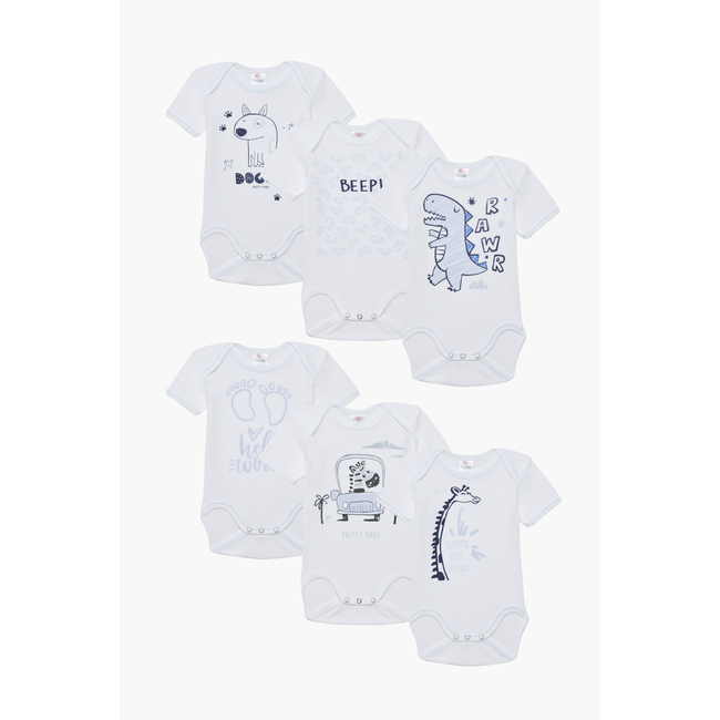 Pretty Baby Beep Set of 6 Baby Cotton Bodysuits Short Sleeve Blue White