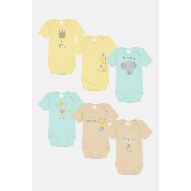 Pretty Baby Elephant Set of 6 Baby Cotton Bodysuits Short Sleeve Multicolor