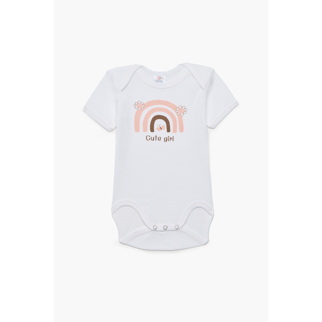 Pretty Baby Cute Girl Σετ 6 βρεφικά βαμβακερά κορμάκια κοντό μανίκι Λευκό Ροζ