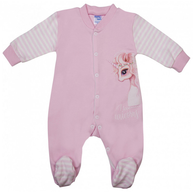Pretty Baby Unicorn Χειμερινό Βρεφικό Ολόσωμο Φορμάκι 100% Βαμβάκι 6-9 μηνών Ροζ 35996