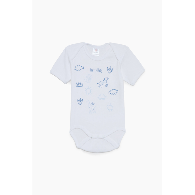 Pretty Baby Φαγάνα Σετ 6 βρεφικά βαμβακερά κορμάκια κοντό μανίκι Λευκό Σιέλ
