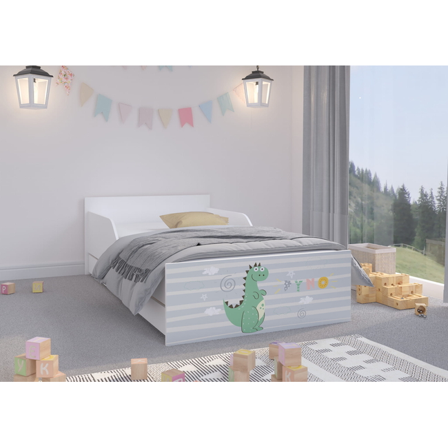 Pufi Children's Bed 90x180 cm with Drawer + Free Mattress - Dino