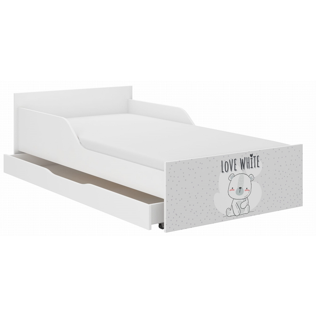 Pufi Children's Bed 90x180 cm with Drawer + Free Mattress - White Bear