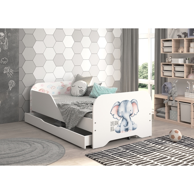 Toddler Children Kids Bed Including Mattress + Drawer 160x80 - Dream Big Elephant
