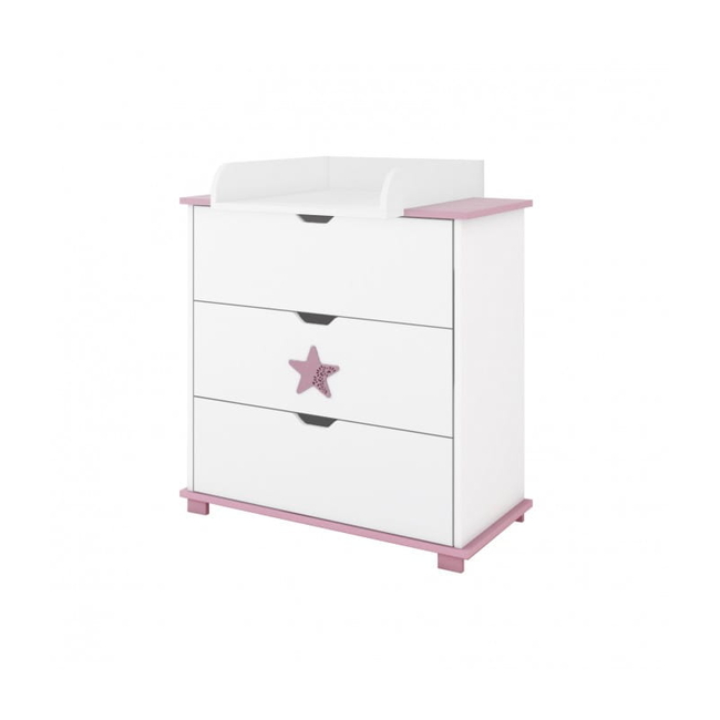 Children's Chest of Drawers Star 80x48x87cm + GIFT Changer White Pink