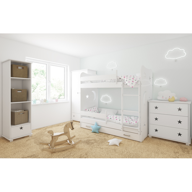 Stars II Children's Bunk Bed with Drawer for mattress 80x160 + Gift 2 Mattresses White