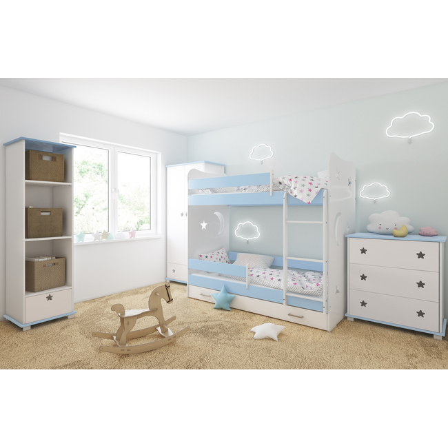 Stars II Children's Bunk Bed with Drawer for mattress 80x160 + Gift 2 Mattresses Light Blue