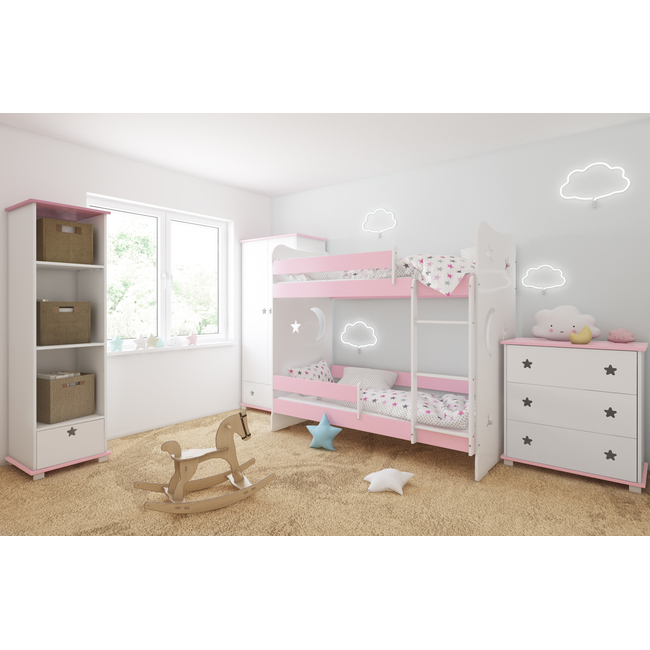 Stars II Children's Bunk Bed Bunk bed for mattress 80x160 + Gift 2 Mattresses Pink