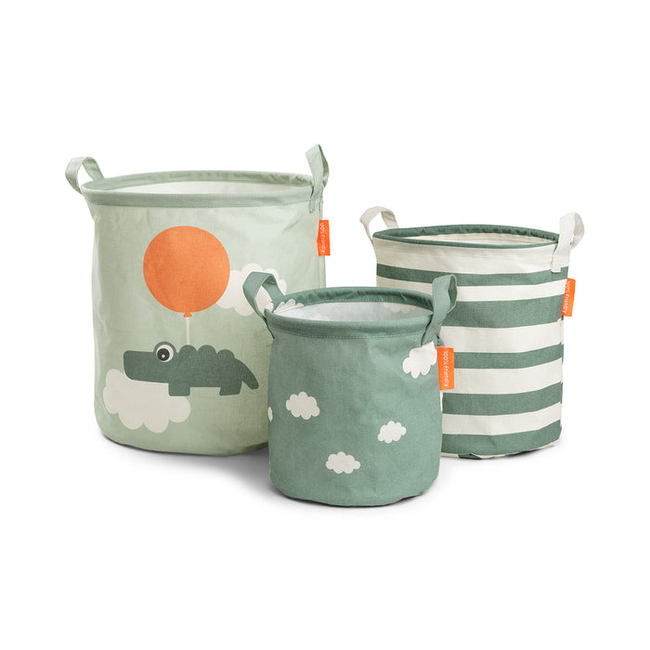 Done By Deer STORAGE BASKETS set of 3 happy clouds green
