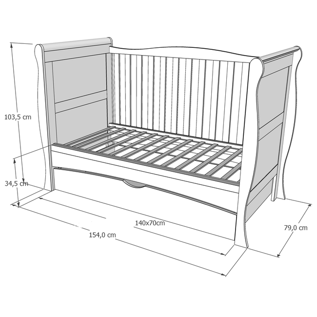 Baby Cradle Mason 3 in 1 for mattress 70x140 cm with Drawer White