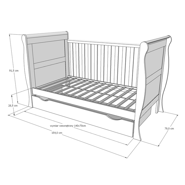 Baby Cradle Scarlet 3 in 1 for mattress 70x140 cm with Drawer Grey