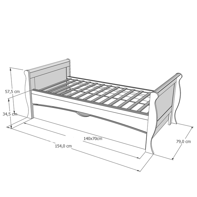 Baby Cradle Mason 3 in 1 for mattress 70x140 cm with Drawer White