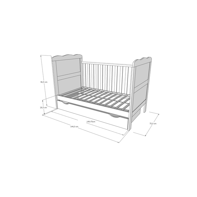 Baby Cradle Isabel 3 in 1 for mattress 70x140 cm with Drawer White