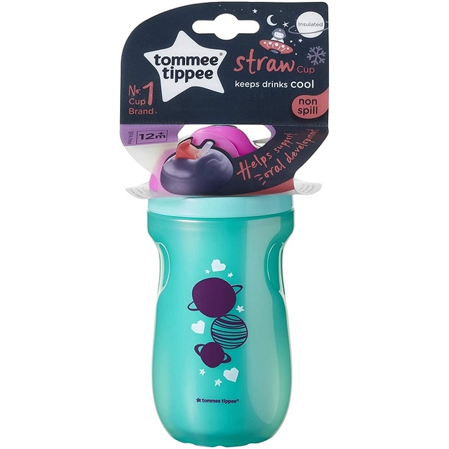 Tommee Tippee Active Straw Cup Εκπαιδευτικό κύπελλο με καλαμάκι 12+ μηνών 260ml (470249) Πράσινο Ροζ