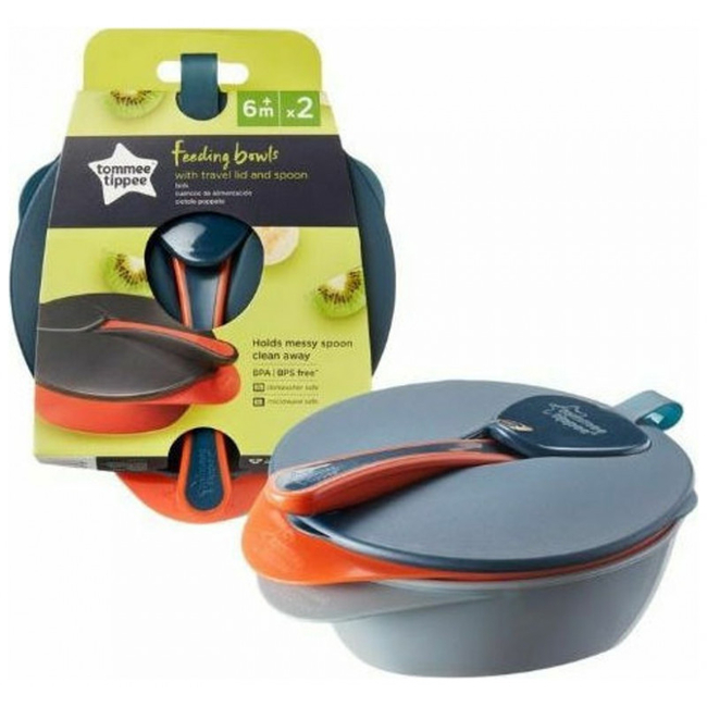 Tommee Tippee Explora Easy Scoop Feeding Bowl Lid and Spoon Σετ 2 Μπολ με Κουτάλι BPA Free Γκρι Πορτοκαλι 44671861