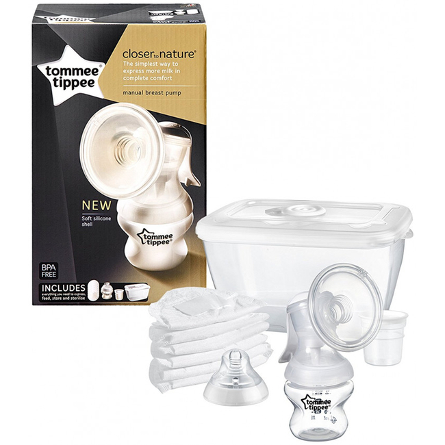 Tommee Tippee Closer to Nature Χειροκίνητο θήλαστρο - Κύπελλo αποθήκευσης γάλακτος - Επιθέματα στήθους 423415