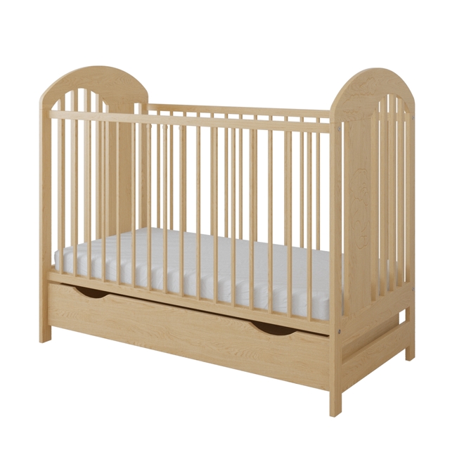 Βρεφική Κούνια Tymon 60x120cm 3ων Επιπέδων (ΔΩΡΟ στρώμα, Συρτάρι) Φυσικό
