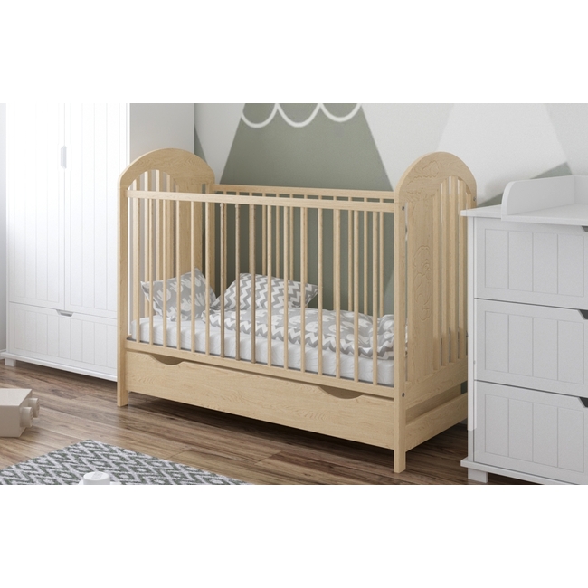 Βρεφική Κούνια Tymon 60x120cm 3ων Επιπέδων (ΔΩΡΟ στρώμα, Συρτάρι) Φυσικό