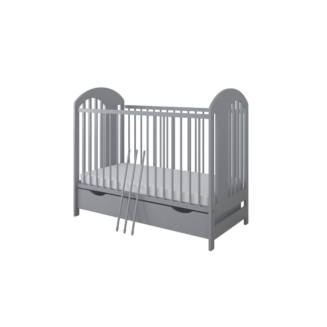 Tymon Baby Crib 60x120cm 3 Levels (FREE mattress, Drawer) Grey