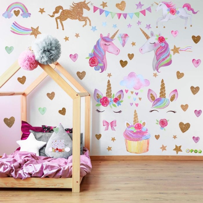 Unicorn Αυτοκόλλητα Τοίχου Για Παιδικό Δωμάτιο 2 φύλλα (X0010SEY51)