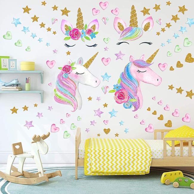 Unicorn Wallstickers For Baby Room 3 sheets Unicorn Hearts