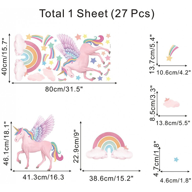 Unicorn Αυτοκόλλητα Τοίχου Για Παιδικό Δωμάτιο Μονόκερος με Φτερά X001K9FJIB