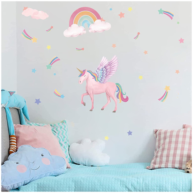 UNICORN Wall Stickers for Children's Room Unicorn with X001K9FJIB wings