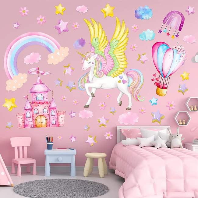 Unicorn Αυτοκόλλητα Τοίχου Για Παιδικό Δωμάτιο Unicorn Castle