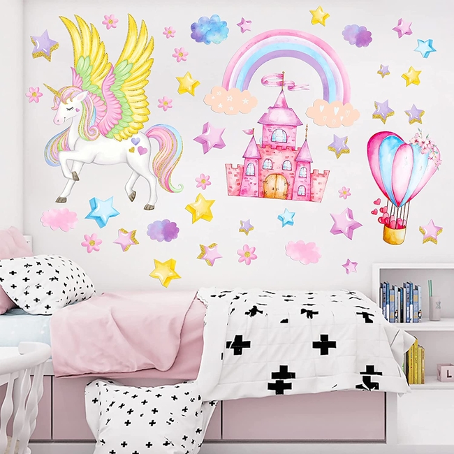 Unicorn Αυτοκόλλητα Τοίχου Για Παιδικό Δωμάτιο Unicorn Castle