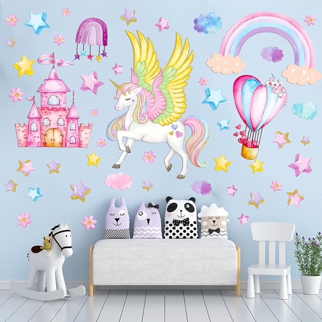 Unicorn Αυτοκόλλητα Τοίχου Για Παιδικό Δωμάτιο Unicorn Castle