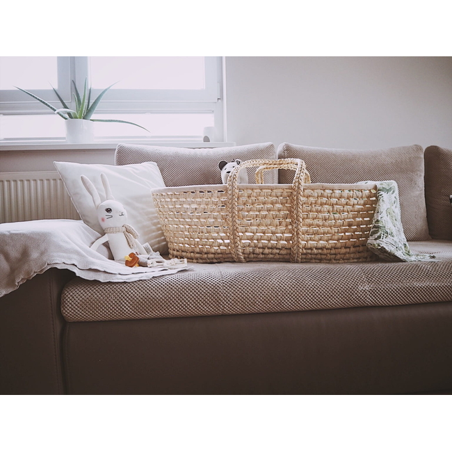 Hand-woven Baby Wicker Moses Basket for mattress 72x33cm Natural