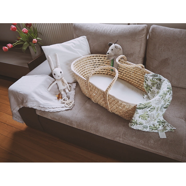 Hand-woven Baby Wicker Moses Basket for mattress 72x33cm Natural