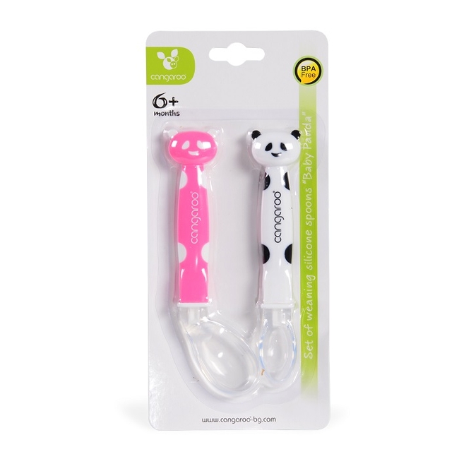 Cangaroo Baby Panda Βρεφικό Σετ 2 Κουτάλια Σιλικόνης BPA free - F1607 Pink