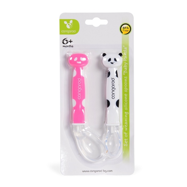 Cangaroo Baby Panda Set of weaning silicone spoons - 2 Pack Pink