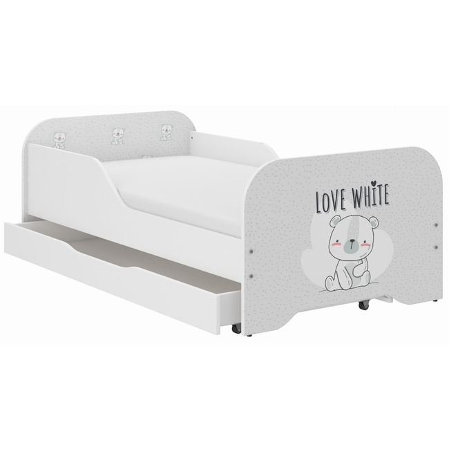 Toddler Children Kids Bed Including Mattress + Drawer 160x80cm - White Bear